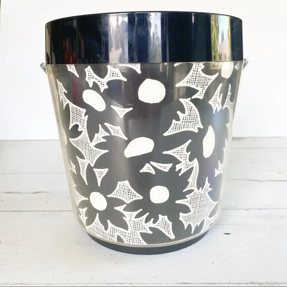 West Bend Vintage Retro 60’s Black and White Daisy Floral Ice Bucket